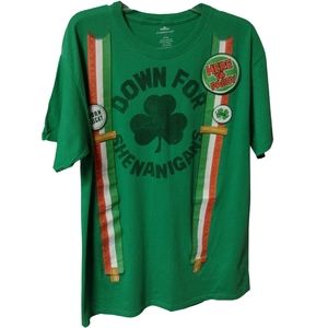 E) Celebrate St. Patrick’s Day “Down for Shenanigans” Green Tee Size L